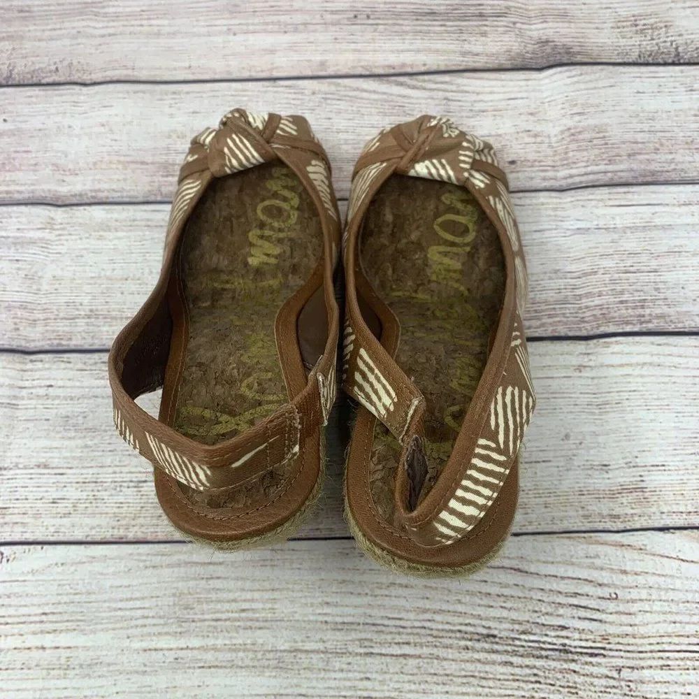 Sam Edelman Toledo Size 7.5M Brown White Textile Upper Espadrille Wedge Cork Bed - Picture 5 of 8